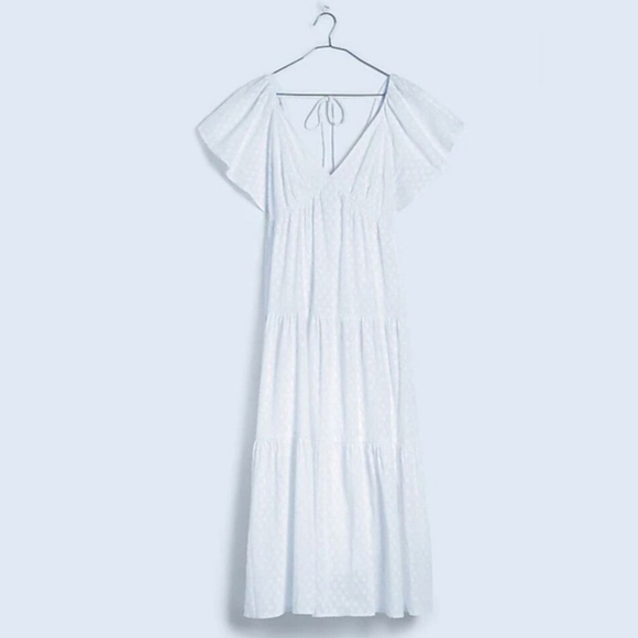 NWT Madewell White Crinkled Georgette Maxi Dress V-Neck Flutter Sleeves Size 8 - Picture 6 of 16